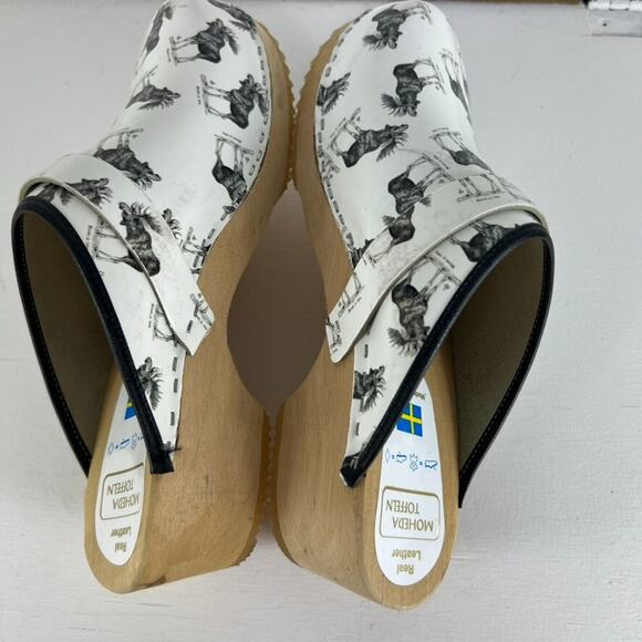 Moheda Wooden Clog Mule Women's Size 42 10.5 Elk Print Leather Handmade Sweden - Picture 4 of 6